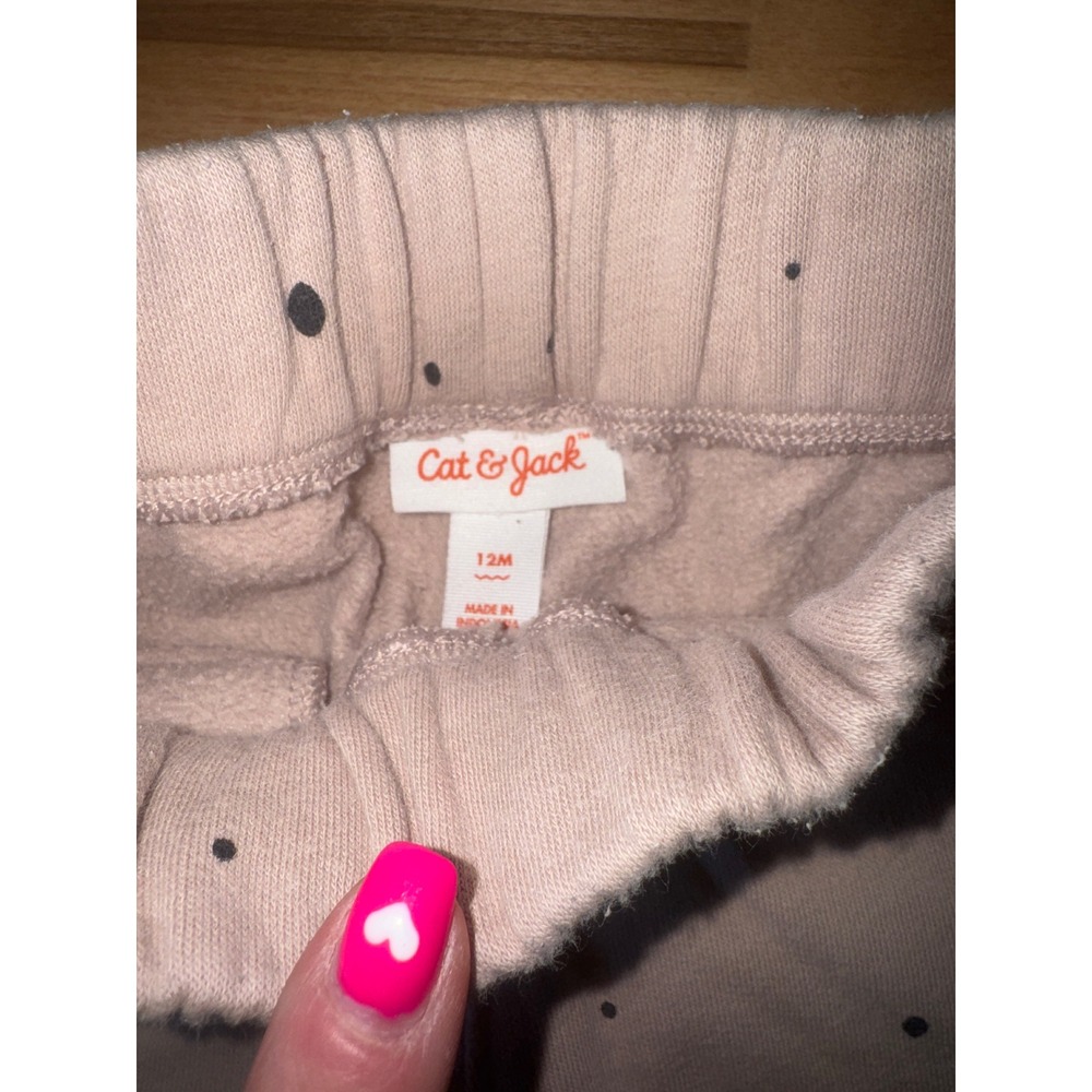 Cat Jack Toddler Girls Sweatpants Tan Dot Print Elastic Waist Joggers 12M - Picture 2 of 3